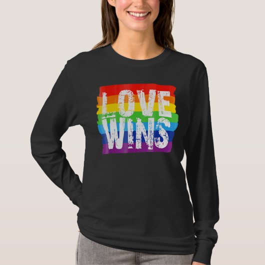 Love Win Rainbow Peace Sign Pride Lesbian T-shirt (Voorkant)