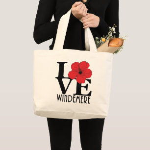 LOVE Windemere Florida Red Hibiscus Grote Tote Bag