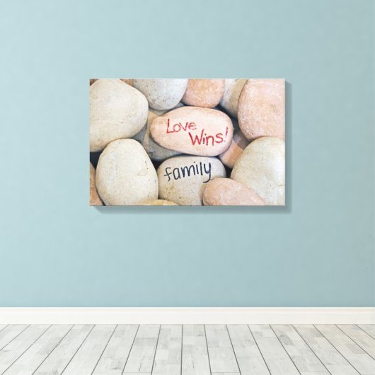Love Wins-message on rocks Canvas Afdruk (Insitu (Houten vloer))