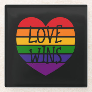 Love Wins Rainbow Heart Glazen Onderzetter