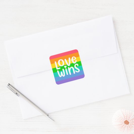 Love Wins Vierkante Sticker (Envelop)