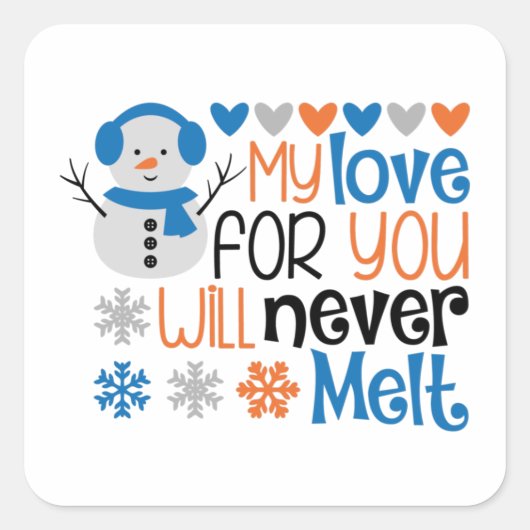 Love Winter Snowman Hearts Snow Wintry Square Stic Vierkante Sticker (Voorkant)