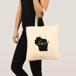 Love Wisconsin Shaped Black Chalkboard Background Tote Bag