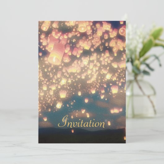 Love Wish Lantern - Birthday Invitation Kaart (Staand voorkant)