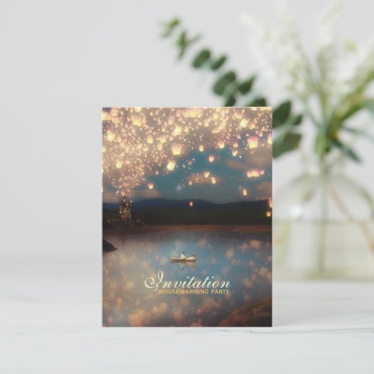 Love Wish Lantern - Housewarming Party Invitation Kaart (Staand voorkant)