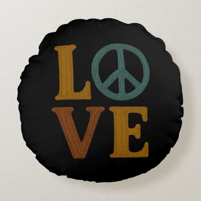 Love with a Peace Sign Unisex Embroidered Look Rond Kussen (Voorkant)