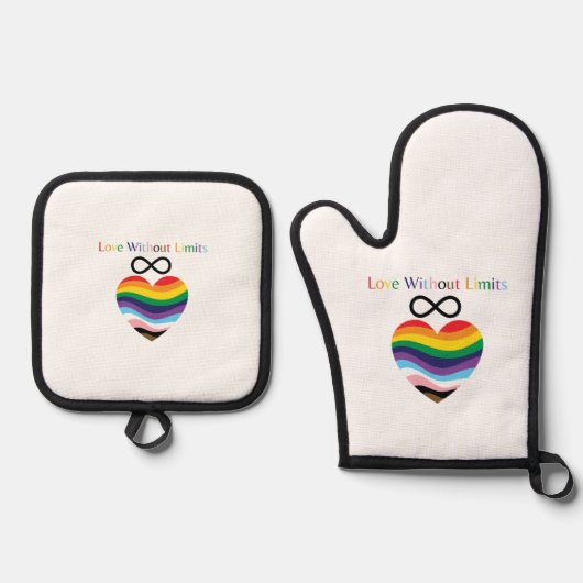 Love Without Limits - Rainbow Heart with Infinity Ovenwant & Pannenlap Set (Voorkant)