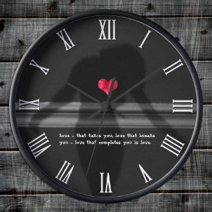 Love & Woman Silhouette with Peony flower hart Ronde Klok