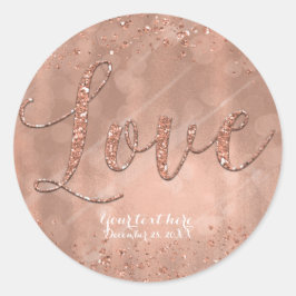 LOVE Woorden Type Roze Roos Gouden Glamour Glitter Ronde Sticker