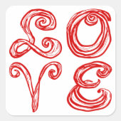 LOVE Word Art Fabric Font Red Letters  Vierkante Sticker (Voorkant)
