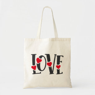 Love Word Art Hearts Red Black Valentijns Tote Bag