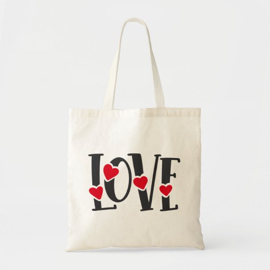 Love Word Art Hearts Red Black Valentijns Tote Bag (Voorkant)