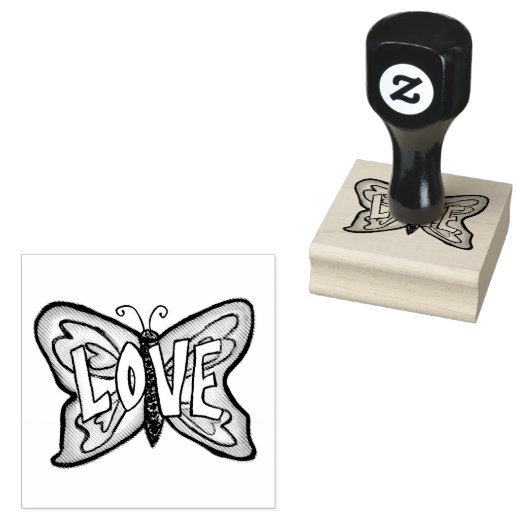 Love Word Butterfly Rubber Stamp Rubberstempel (Gestempeld)