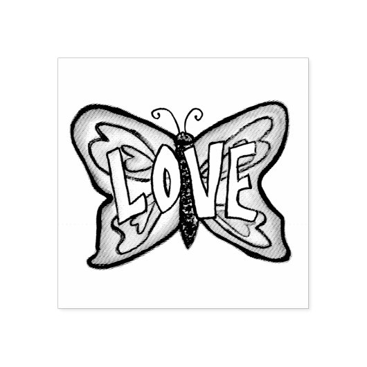 Love Word Butterfly Rubber Stamp Rubberstempel (Afrduk)