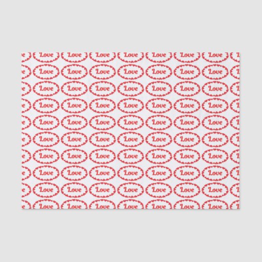 Love Word in Red and White Ovals Pattern  Tissuepapier (Voorkant)