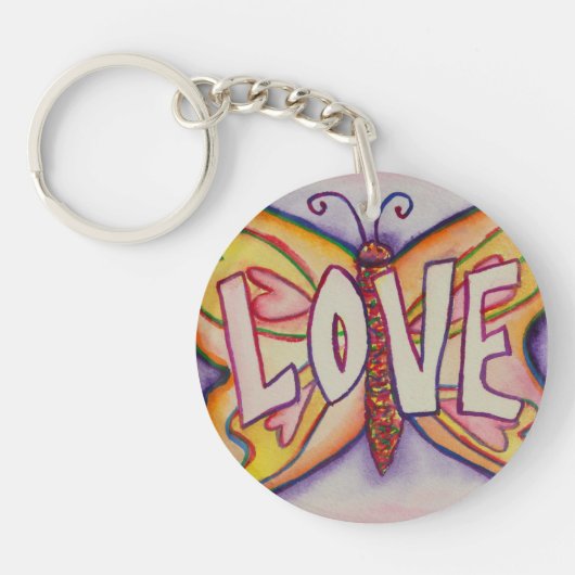 Love Word Pink Butterfly Sleutelhanger Art Pendant (Voorkant)