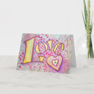 Love Word Pink Glitter Art Wenskaart Kaart