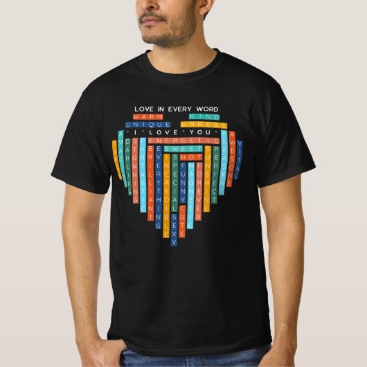 Love Word Quest - Hartpuzzel - Ik hou van je T-shirt (Voorkant)