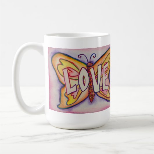Love Word Roze Butterfly Art Coffee Cup of Mok (Links)