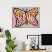 Love Word Roze Butterfly Art Print Posters (Thuiskantoor)