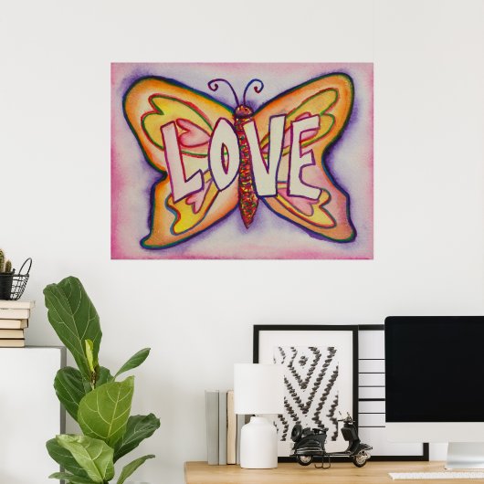 Love Word Roze Butterfly Art Print Posters (Thuiskantoor)