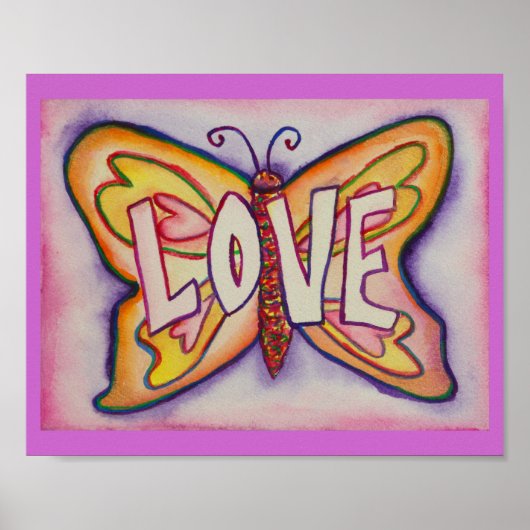 Love Word Roze Butterfly Artwork Poster Prints (Voorkant)