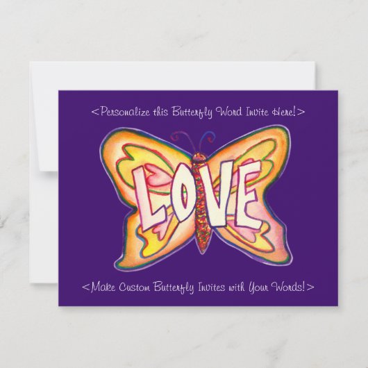 Love Word Roze Butterfly Custom Art Invitations Kaart (Voorkant)