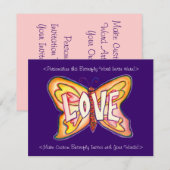 Love Word Roze Butterfly Custom Art Invitations Kaart (Voorkant / Achterkant)