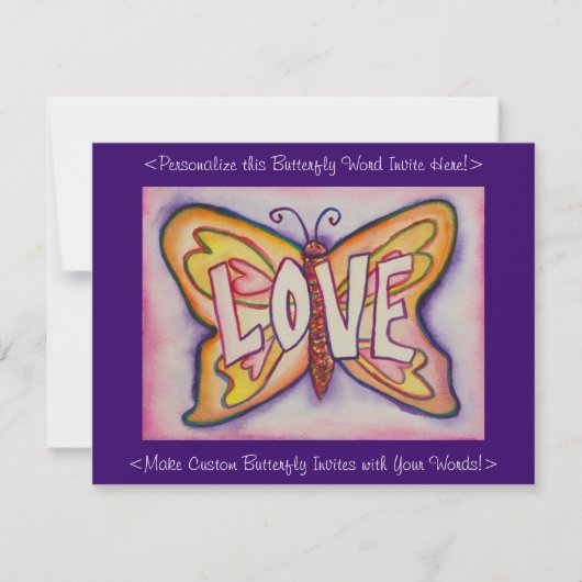 Love Word Roze Butterfly Custom Art Invitations Kaart (Voorkant)