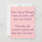 Love Word Roze Butterfly Custom Art Invitations Kaart (Achterkant)