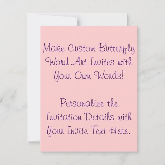 Love Word Roze Butterfly Custom Art Invitations Kaart (Achterkant)