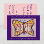 Love Word Roze Butterfly Custom Art Invitations Kaart (Voorkant / Achterkant)