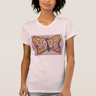 Love Word Roze Butterfly Gepersonaliseerd Art T-Sh T-shirt