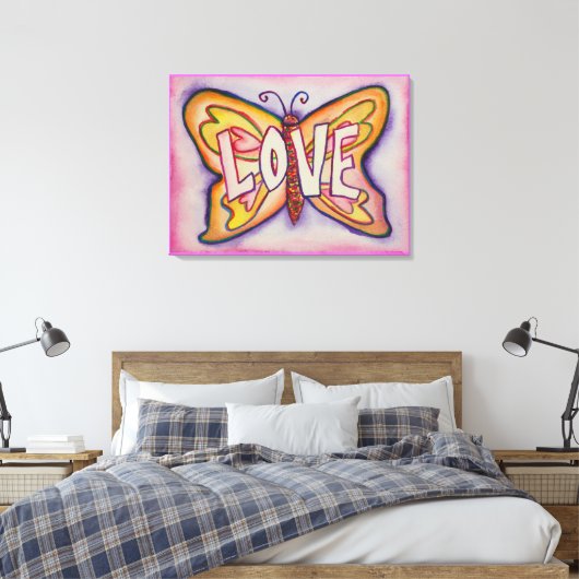 Love Word Roze Butterfly Painting Canvas Artwork (Insitu (Slaapkamer))