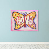 Love Word Roze Butterfly Painting Canvas Artwork (Insitu (Houten vloer))