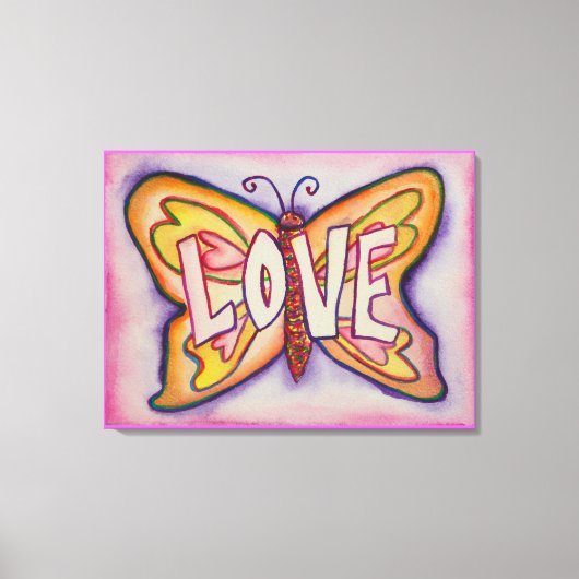 Love Word Roze Butterfly Painting Canvas Artwork Afdruk (Voorkant)
