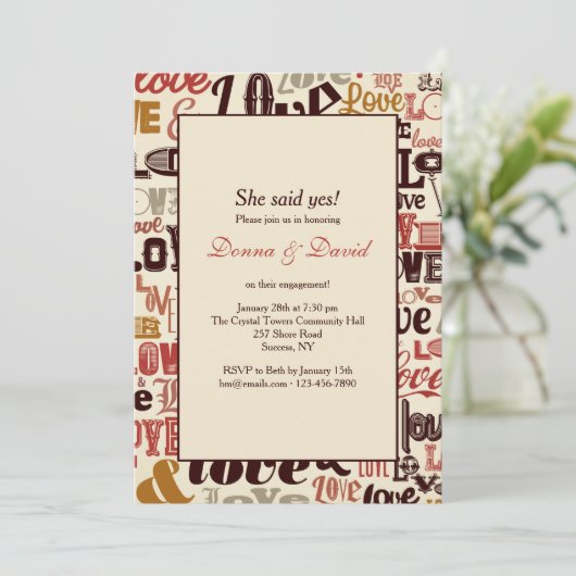 Love Words Invitation Kaart (Staand voorkant)