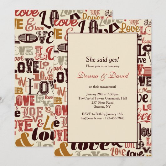 Love Words Invitation Kaart (Voorkant / Achterkant)