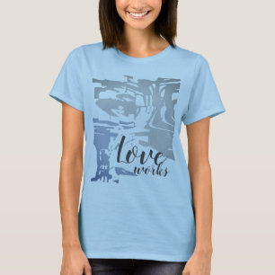 "Love works" Gray Blue Batik like Island Pattern T T-shirt