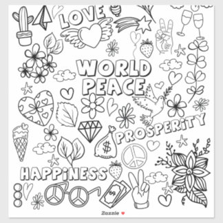 Love World Peace Prosperity Happy Coloring Sticker