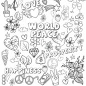 Love World Peace Prosperity Happy Coloring Sticker (Voorkant)