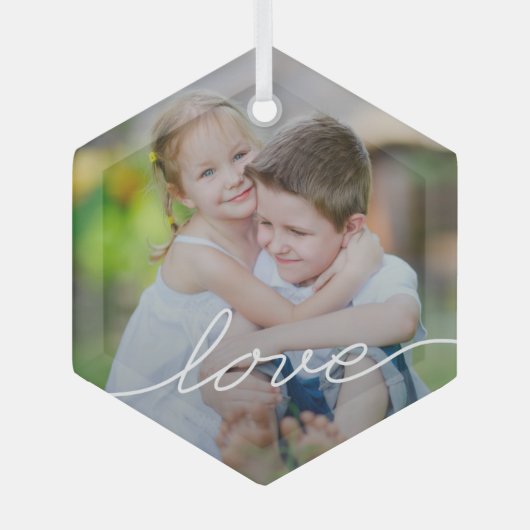 LOVE Writing Custom Photo Ornaments Glas Ornament (Voorkant)