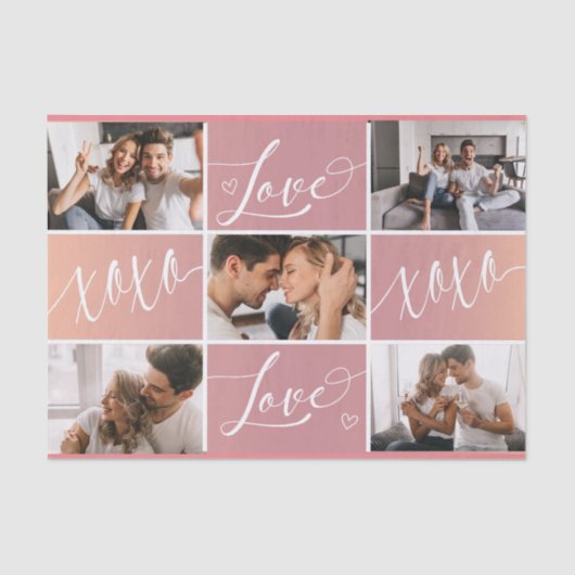 Love XOXO Valentijns Photo Collage Tissuepapier (Voorkant)