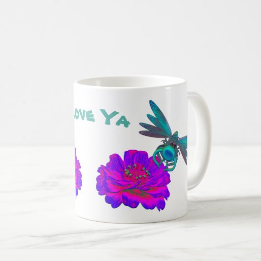 Love Ya Cute Dragonfly Zinnia Flower Koffiemok (Voorkant rechts)