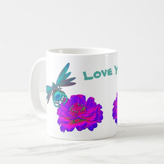 Love Ya Cute Dragonfly Zinnia Flower Koffiemok (Voorkant links)