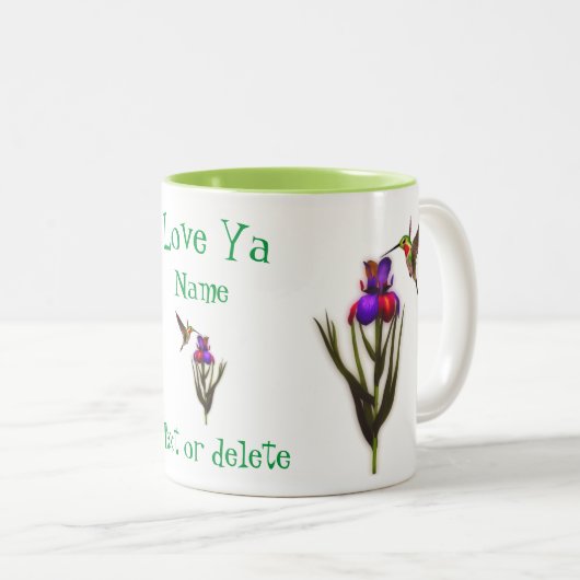 Love Ya Hummingbird Iris Personalized Tweekleurige Koffiemok (Voorkant rechts)
