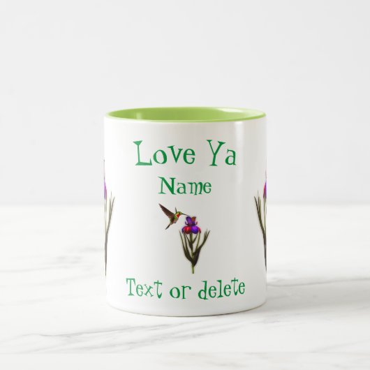 Love Ya Hummingbird Iris Personalized Tweekleurige Koffiemok (Center)