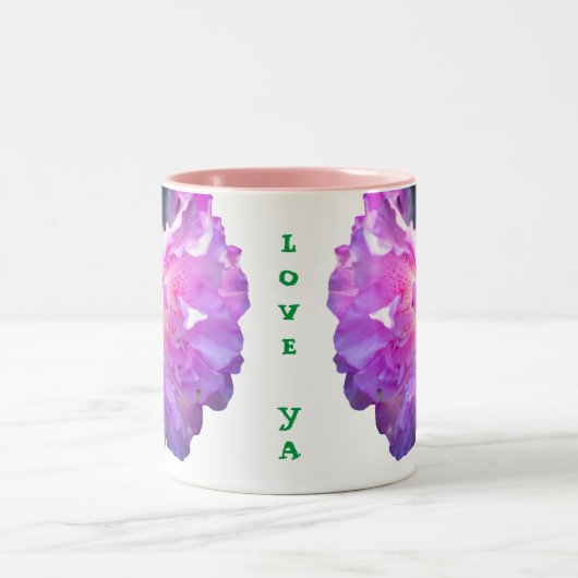Love Ya Pink Azalea Flower Tweekleurige Koffiemok (Center)