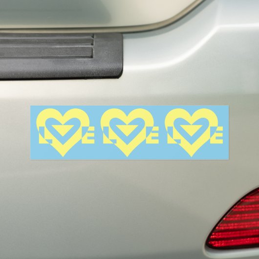 Love Yellow on Blue Bumpersticker (Op auto)