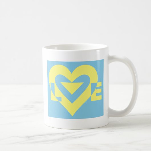 Love Yellow on Blue Koffiemok (Rechts)